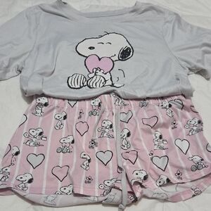 munki munki Peanuts Pajama Set with Pink Stripes